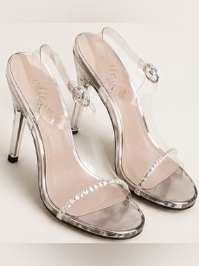 Elle Clear PVC Platform Heels with Silver Rhinestones Shoe Fairy
